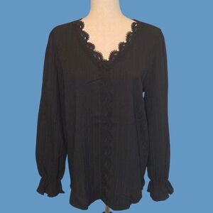 Miss Sparkling NWOT Black Blouse Lace Detail  L